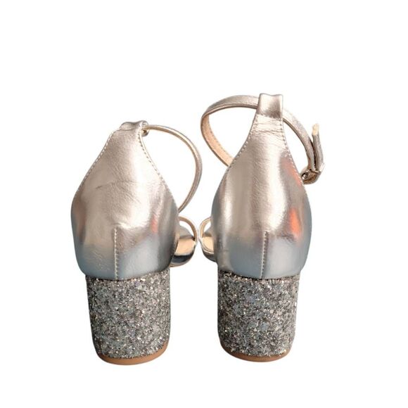 Formal Silver Metallic and Sparkle Chunky Heels Strappy Sandals Shoes - Picture 4 of 10